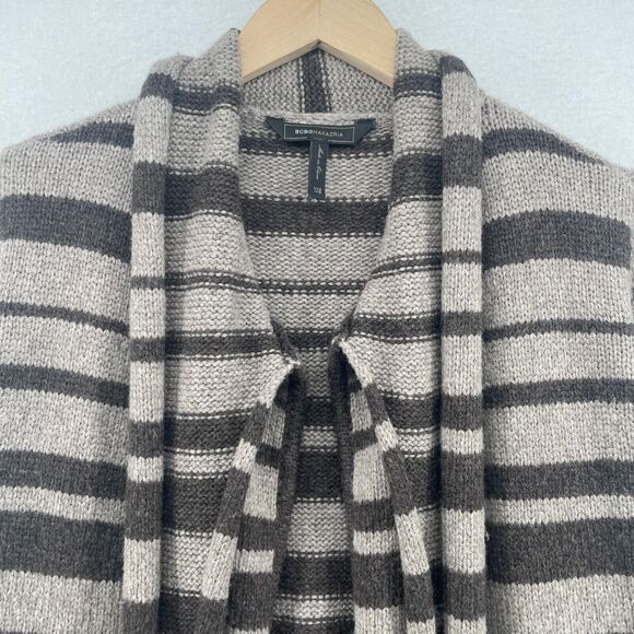 BCBG MAXAZRIA Cardigan 2XS Scarf Striped Open Front Draped Neck Gray Brown - Picture 7 of 16